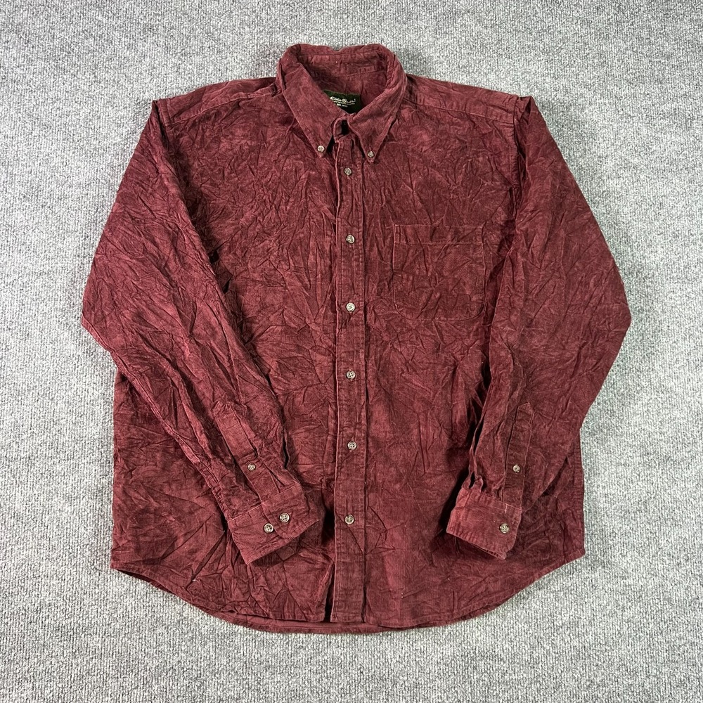 Eddie Bauer Shirt Men's L Maroon Corduroy 100% Cotton Button-Down Outdoor Casual